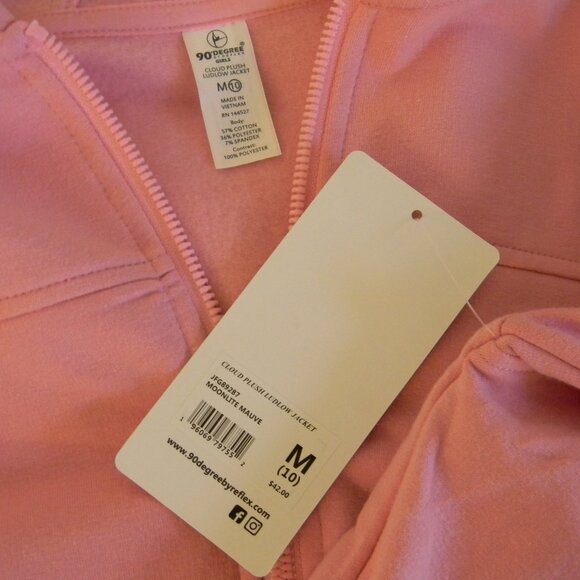 NEW Pink Hoodie Sweater 90 Degree by Reflex Full Zip Pockets NWT Girls Medium 10 - Picture 3 of 3